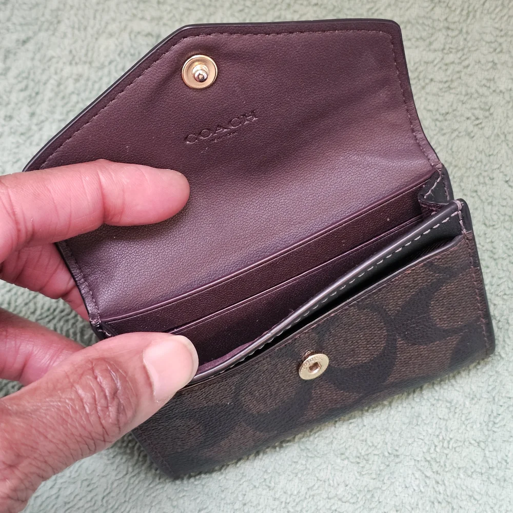 Coach Card Case In Leather & Signature Canvas - Picture 4 of 5